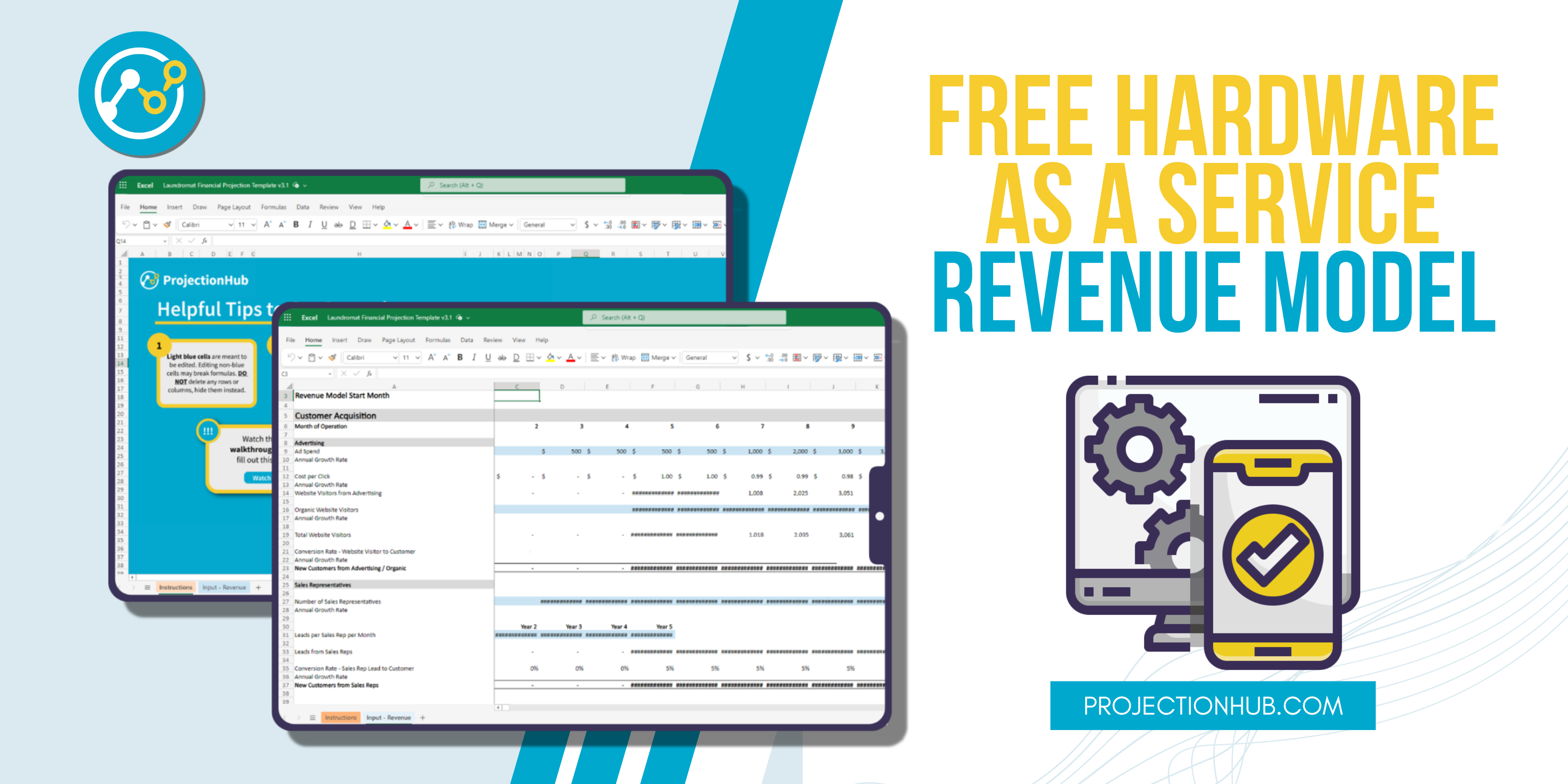Free Hardware as a Service Revenue Model Template ProjectionHub